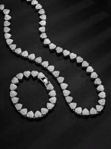 1 件嘻哈心形迈阿密项链和手链套装 - 全镶嵌，非常适合日常佩戴、节日、情人节、朋友和情侣情人节、妈妈、母亲、母亲节、礼物 - 兩件套 - 查看 2