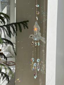 1pc Crystal Wind Chime Hummingbird Suncatcher, Home Decor Hanging Ornament, Porch Wall Art, Housewarming Gift - Multicolor - View 6