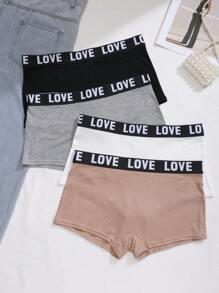 4 peças de Shorts Esportivos e Casuais Tamanho Plus Feminino com Corte Quadrado e Cós com Inscrição