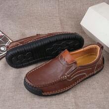 New Hand-Stitched Men's Outdoor Casual Shoe Slip-On Flat Leather Shoe Spring Low-Cut Breathable Plus Size Loafers