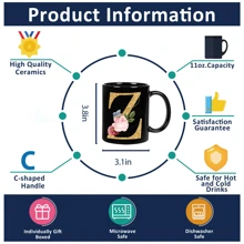 1 件 11 盎司陶瓷咖啡杯，家用厨具，个性化礼物，带有字母 A-Z 作为名字首字母，适合热饮/冷饮，非常适合节日、生日和周年纪念日学校用品返校