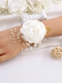 6 قطع/1 قطعة وردة زهرية مزيفة لمعصم العروس والوصيفات، ديكورات حفل الزفاف، اكسسوارات عيد الحب - أبيض - مشاهدة 4