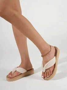 Chanclas de mujer con suela gruesa para verano, zapatillas planas, puntera abierta, zapatos simples y versátiles, moda para vacaciones en la playa y viajes