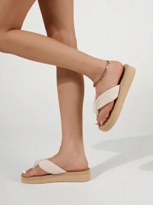 Chanclas de mujer con suela gruesa para verano, zapatillas planas, puntera abierta, zapatos simples y versátiles, moda para vacaciones en la playa y viajes