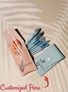 1PC Personalised Birth Flower Makeup Brush Set, Bridesmaid Makeup Brush, Travel Makeup Pouch Brush, Christmas Gift, Bridesmaid Proposal - Pink - View 1