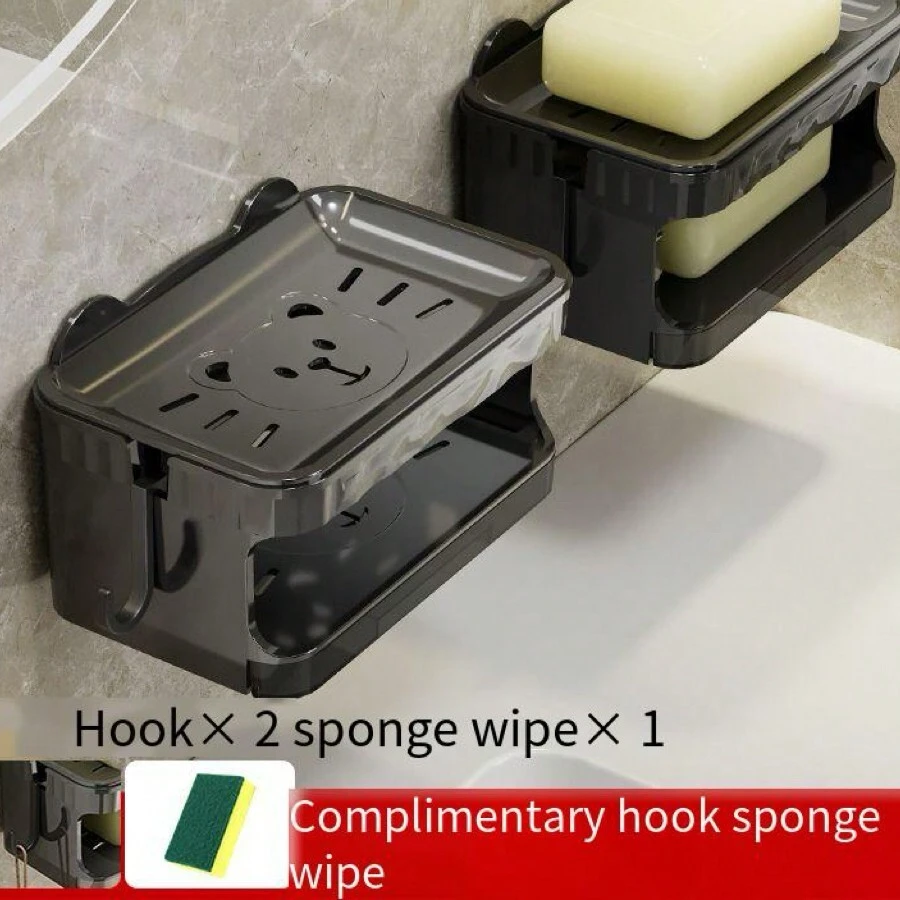 自粘式掛牆肥皂盤，雙層帶排水孔肥皂盒，適用於浴室和廚房