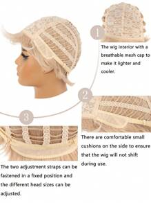 Women's Short Hair Platinum Blonde Synthetic Wig Ombre Fluffy Cut Wig, Natural Daily Hair Color