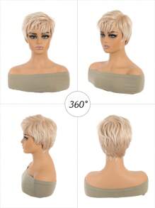 Women's Short Hair Platinum Blonde Synthetic Wig Ombre Fluffy Cut Wig, Natural Daily Hair Color