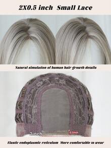 AKAKO 时尚灰色小蕾丝前部假发，女士渐变白长直分层假发，预拔发际线 2*0.5 U 部分柔软合成发自然外观，适合初学者，适合女孩日常使用，28 英寸（1 个假发帽） - 漸變灰色 - 查看 6