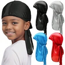 Awegeo 1pc Children's Durag, Silk Smooth & Breathable Fashionable Pirate Hat, Unisex Kids' Casual & Comfortable Headwrap - 1PC - View 2