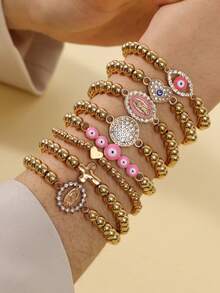 Juego de pulseras con la Virgen María, pulsera con cruz y perlas de imitación CCB, elemento múltiple, pulsera de pareja para uso diario, regalo de cumpleaños y festivo - conjunto de pulsera - Ver 5