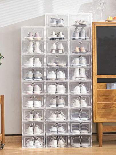 1pc/6pcs Transparent Plastic Shoe Boxes, Modern Simple Home Storage & Display Organizers, Suitable For Figurines, Misc Items, Shoes