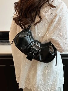 2024年，新款時尚經典Joker固色Pu防水布Y2k辣妹迷汽車風雙肩包臂彎月牌包適用於購物。 - 黑色 - 查看 3