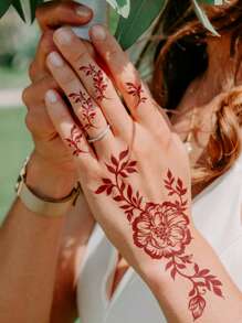 2 Sheet Flower Henna Tattoo Sticker Brown Waterproof Hand Tattoo Sticker For Women Party Decals Mehndi Designs - Brown - View 6