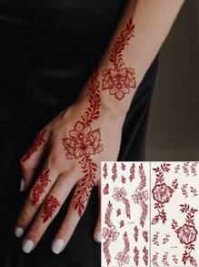 2 Sheet Flower Henna Tattoo Sticker Brown Waterproof Hand Tattoo Sticker For Women Party Decals Mehndi Designs - Brown - View 1