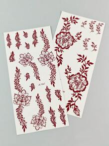 2 Sheet Flower Henna Tattoo Sticker Brown Waterproof Hand Tattoo Sticker For Women Party Decals Mehndi Designs - Brown - View 4