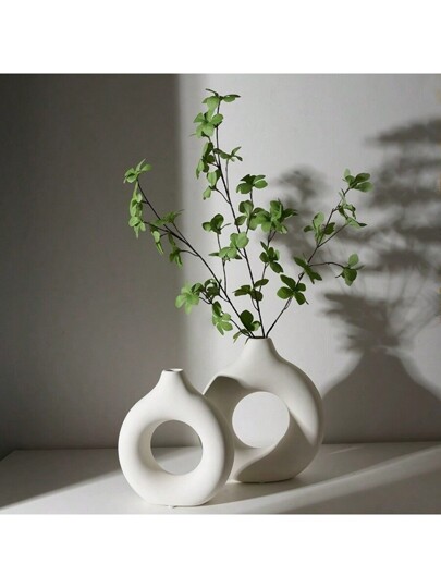 1pc Wit Plastic Circular Flower Vase ation, Simulated Dry ation Vase, Artistic Bloemen Arrangements, Living Room Exhibition Hall Birthday Graduation Home Glass view 7