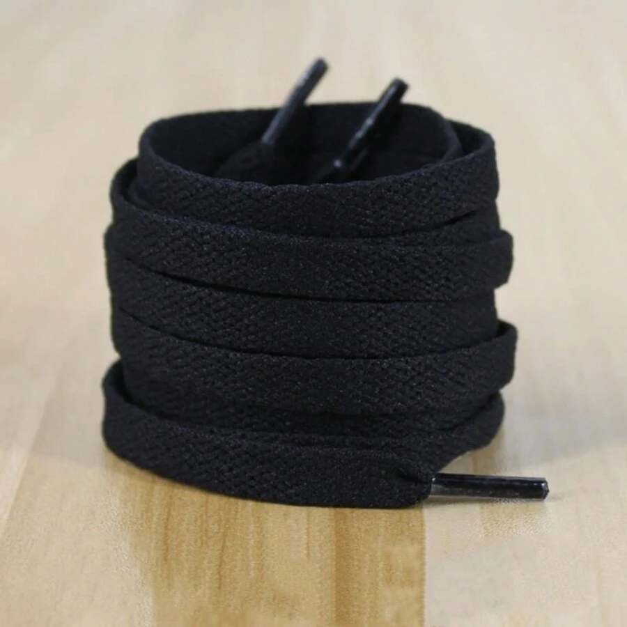 Flat Shoelaces For Unisex Canvas Sneakers, White Color, Suitable For Sport And Casual Wear, Single Layer - Black - View 1