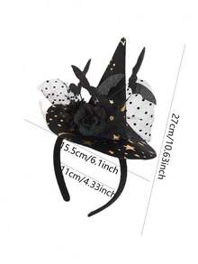 1 pieza Diadema con sombrero de poliéster para Halloween con decoración de encaje, ojo de terror, murciélago y araña, adecuado para fiesta y actuación, accesorio de tocado - Multicolor - Ver 7