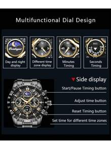 Sports Men Watch Waterproof Chronograph Men's Watches Luminous Stainless Steel Luxury Watch For Man Quartz +Box,1PC