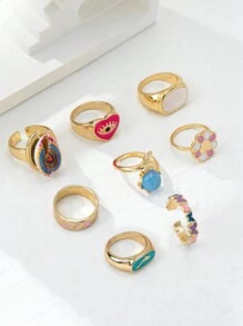 Bộ 8 chiếc/bộ Y2K Vỏ sò nhiều màu sắc, Bướm, Trái tim, Hoa, Nhẫn cá heo, Họa tiết ngẫu nhiên, Thiết yếu cho các cô gái ngọt ngào và sành điệu Ngày lễ tình nhân, Mẹ, Mẹ, Ngày của Mẹ, Quà tặng - Đầy màu sắc - Xem 5