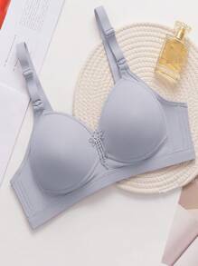 3 Pcs Women Solid Color Wireless Gather Uplift Comfort Bra Set