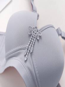 3 Pcs Women Solid Color Wireless Gather Uplift Comfort Bra Set