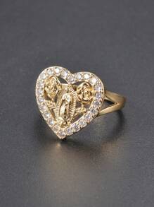 1枚鍍金銅質珠寶Guadalupe鋯石心形玫瑰戒指女孩假日禮物