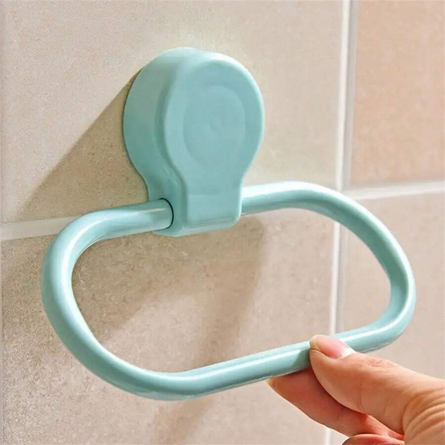 1pc Oval Shaped Plastic Towel Ring - Wall Mounted Towel Rack, Punch-Free Installation - Space Saving Bathroom Accessory, Convenient Towel Storage - Multicolor - View 1
