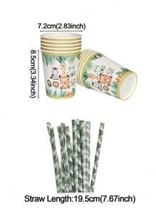 106/61pcs Jungle Animal Theme Tableware Set Palm Leaves Print Paper Plates Cups Straws Tablecloth Napkins Birthday Table Decoration Wild One Forest Safari Birthday Party Supplies