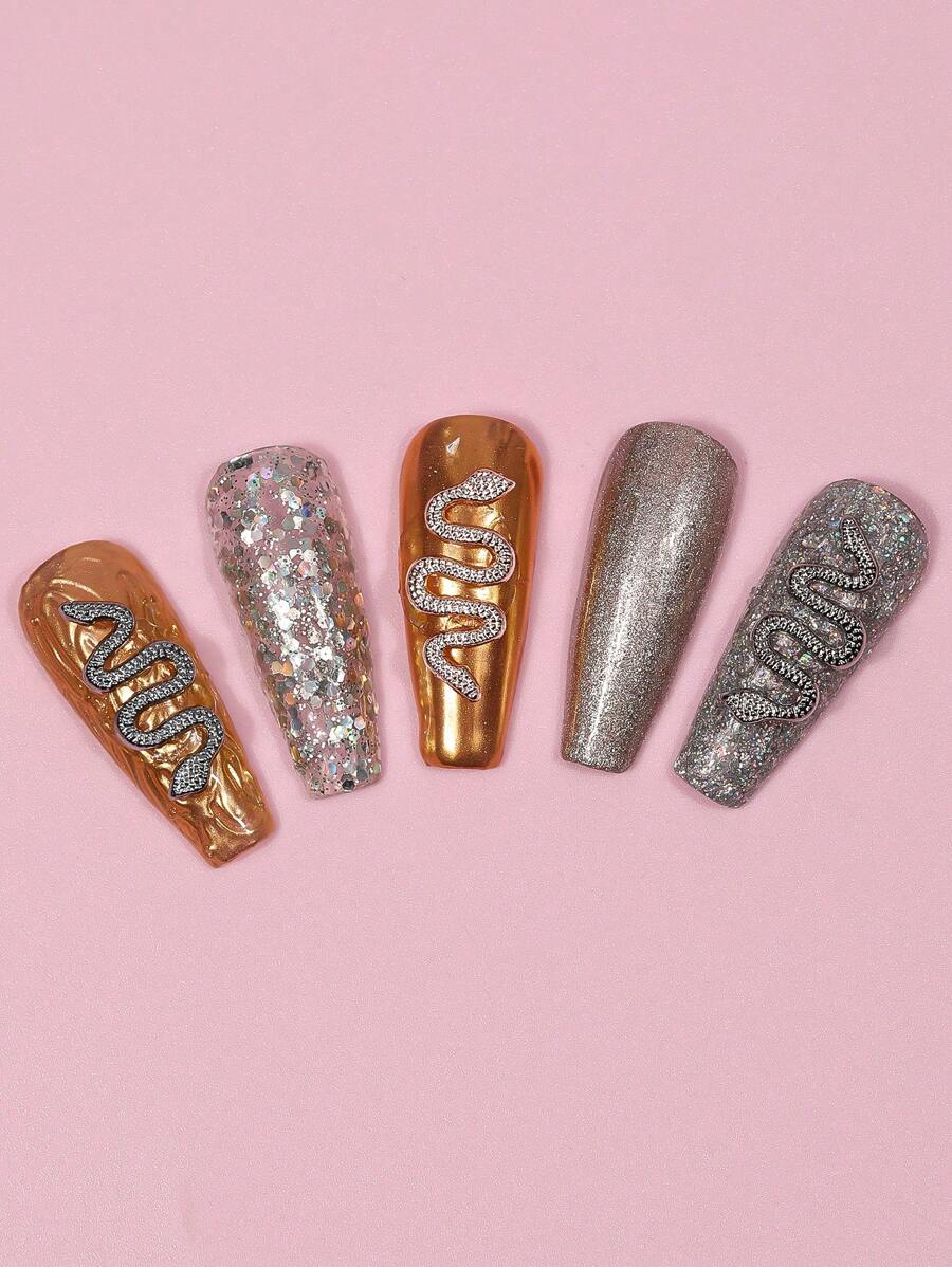 10 Pcs 3D Snake Nail Charms Alloy Snake Wave Nail Snake Art Metal Nail