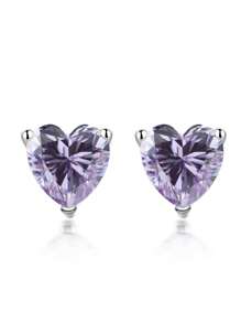 ESBERRY 1pair Birthstone Hearth Stud Earrings s925 Sterling Silver Cubic Zirconia 12 Month Dainty Stud Earring Fine Jewelry Birthday Gift For Women For Dating - Silver - View 7