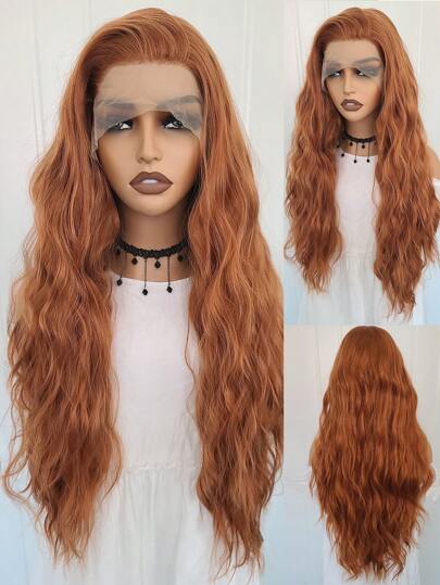 13X4 Orange Natural Curly Synthetic Lace Front Wig, Glueless Full Set Women's High-Quality Heat Resistant Fiber Hairpiece
