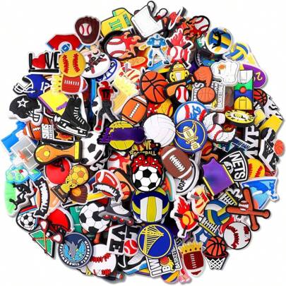 Pack Of 20/30/50/100/200pcs Random Sports Shoe Charms For Shoes, PVC Shoe Charms, Sports Random Football Basketball Baseball Softball Soccer With Sneakers PVC Charms Summer, School