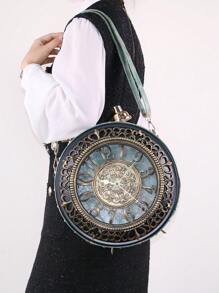 2024年新款韓式復古便攜包，創意大時鐘設計，時尚獨特的女式有趣肩/斜挎包，含電池夾層