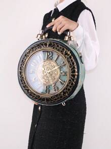 2024年新款韓式復古便攜包，創意大時鐘設計，時尚獨特的女式有趣肩/斜挎包，含電池夾層