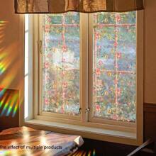 1pc Colorful Pink Floral Stained Glass Window Film, Electrostatic Sunlight Decal For Home Wall Decor - Multicolor - View 3