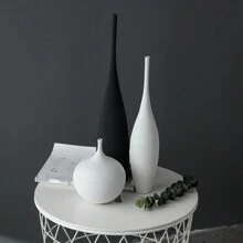 1pc, Creative Ceramic Black Vase For Home Decor, Handmade Textured Ceramic Vase, Modern Black Vase, Minimalism Style Decoration Vase For Bookshelf, Wedding, Gifts, Living Room Bedroom Decoration Ornaments Rama Decoration Rama Birthday Graduation Flower Vase Glass Vase - Black and White - View 12