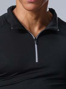 速干健身服装男友款男士半拉链跑步衬衫、运动长袖 T 恤、健身房健身服装、反光拉链 - 黑色 - 查看 5