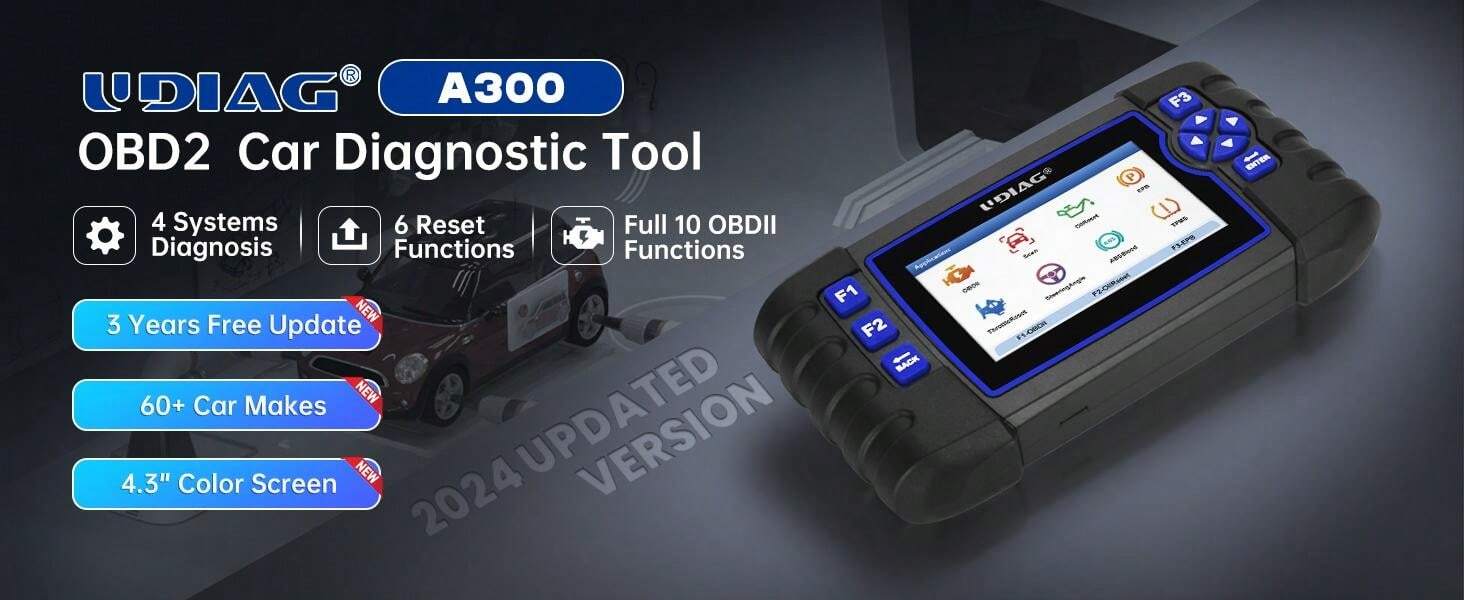 UDIAG OBD2 Scanner A300 Car Diagnostic Tool, ABS SRS Transmission ...