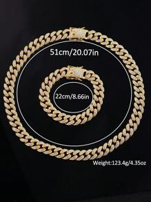 3pcs Boys' Street Style Hip-Hop  Necklace & Bracelet Set, Quartz Sports Watch With Calendar And Strap, Holiday Outfits - Gold - View 6