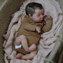 45 厘米 18 英寸睡眠重生婴儿娃娃新生婴儿栩栩如生真实柔软全乙烯基身体带手工植发高品质娃娃，房间装饰 - 卡其色 - 查看 4