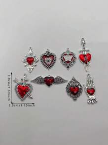 10pcs Mixed Silver Plated Enamel New Gothic Style Sacred Heart Alloy Pendant DIY Charms Earrings Necklace Jewelry Crafts Making - A - View 2