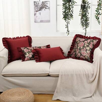 غطاء وسادة مزخرف بالزهور الفلينية والدانتيل 1 قطعة (النواة غير مشمولة)، غطاء وسادة مربع زخرفي للربيع / الصيف لغرفة المعيشة والأريكة