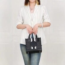 Coach Dempsey 22 Tote Bag Shoulder Bag In Signature Jacquard With Stripe And Patch,Double Top Handle,Snap Closure, C8417 SVRT6