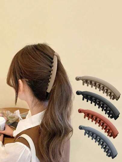 4 件女士多色大号磨砂香蕉扭发夹后脑勺高端无痕竖夹高马尾发夹发饰适合日常休闲使用，发夹，发夹爪夹