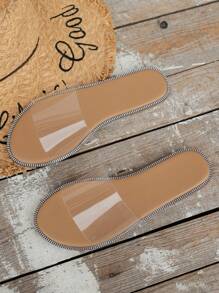 Spring Summer Girls, Fashionable And Versatile Transparent Upper, Lightweight, Comfortable, Flat And Slip-Proof, Strap Sandals And Slippers - Brown - View 6