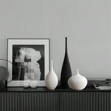 1pc, Creative Ceramic Black Vase For Home Decor, Handmade Textured Ceramic Vase, Modern Black Vase, Minimalism Style Decoration Vase For Bookshelf, Wedding, Gifts, Living Room Bedroom Decoration Ornaments Rama Decoration Rama Birthday Graduation Flower Vase Glass Vase - Black and White - View 13