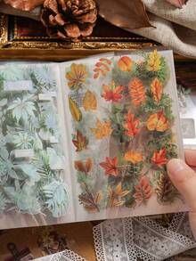 1 Cuaderno con 20 hojas de pegatinas decorativas vintage de flores y plantas botánicas de PET para scrapbooking - Multicolor - Ver 7