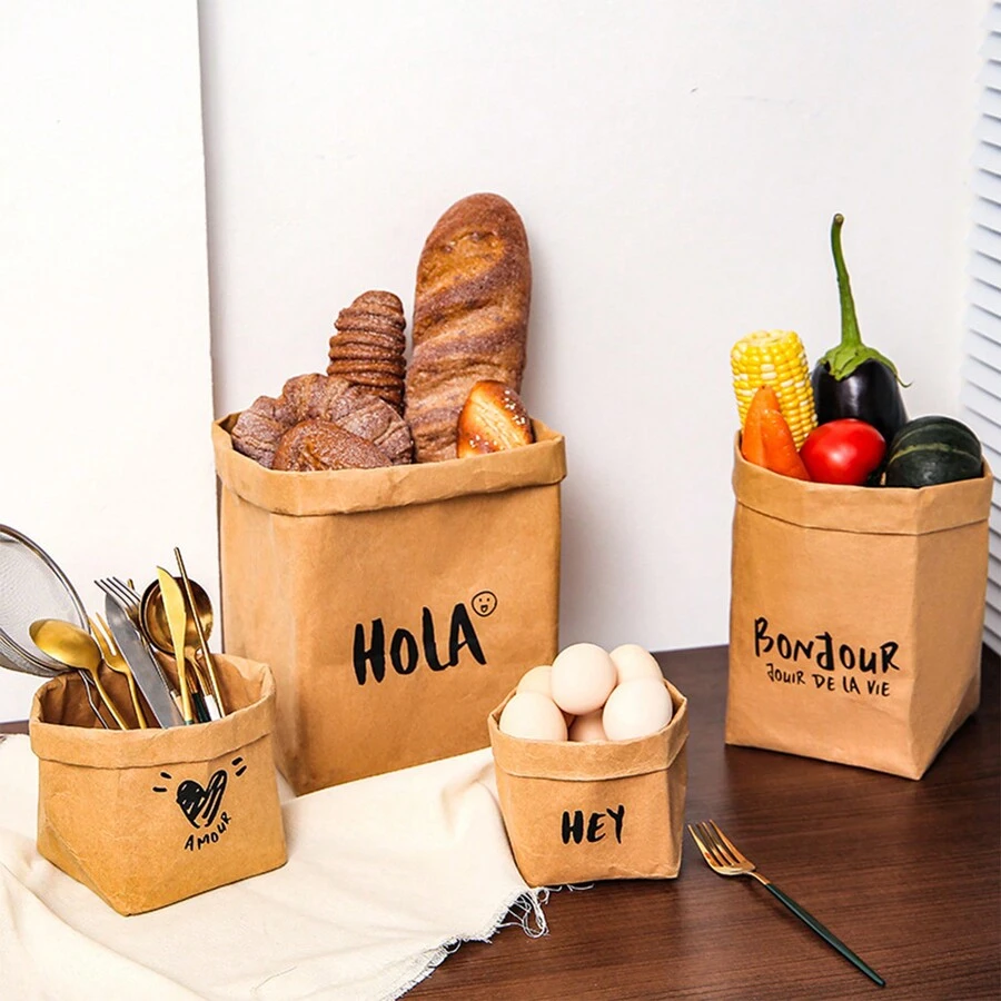 Túi giấy Kraft có thể giặt được, Hộp đựng để bàn nhà bếp phong cách Bắc Âu, Hộp đựng tủ lạnh có túi đáy dày - nhiều màu - Xem 1